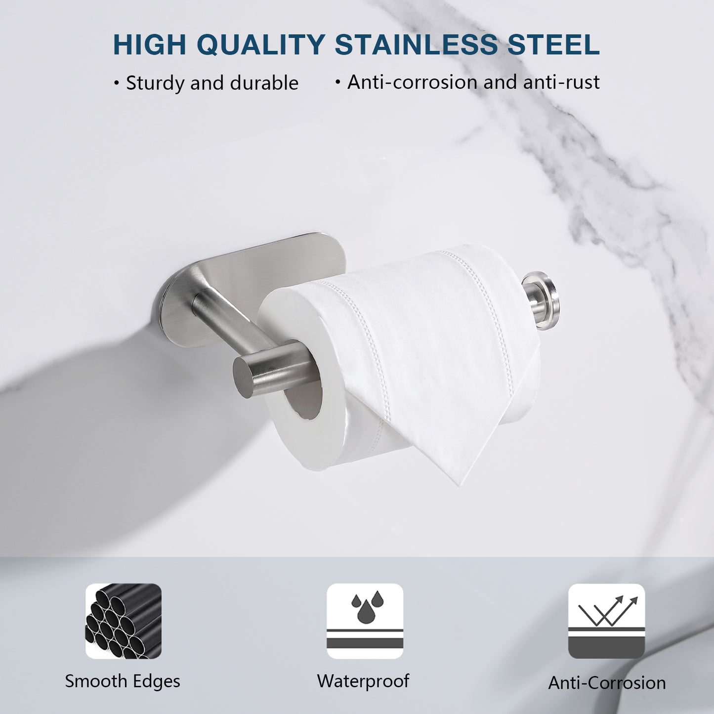 Toilet Paper Holder Self Adhesive, Stainless Steel Rustproof Adhesive Toilet Roll Holder No Drilling