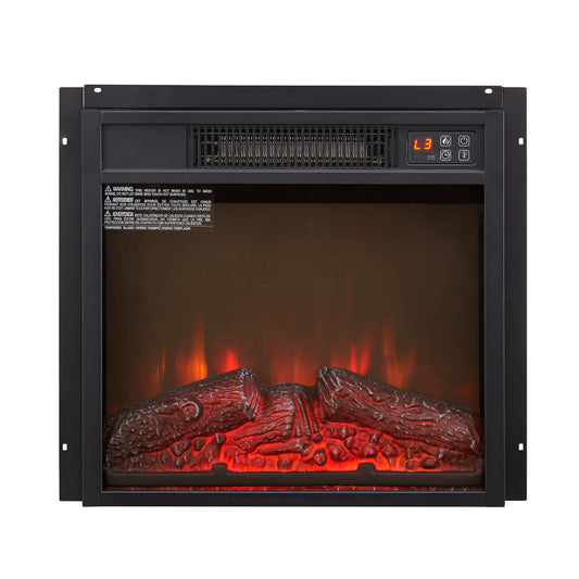 Electric Fireplace Insert 18 1400W 120V ,Equipped With Remote Control, Ultra Thin Heater With Log Set & Realistic Flame - BLACK