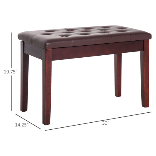 Piano Bench, Duet Piano Chair With Faux Leather Padded Cushion And Wooden Frame, Button Tufted Keyboard Bench, Brown