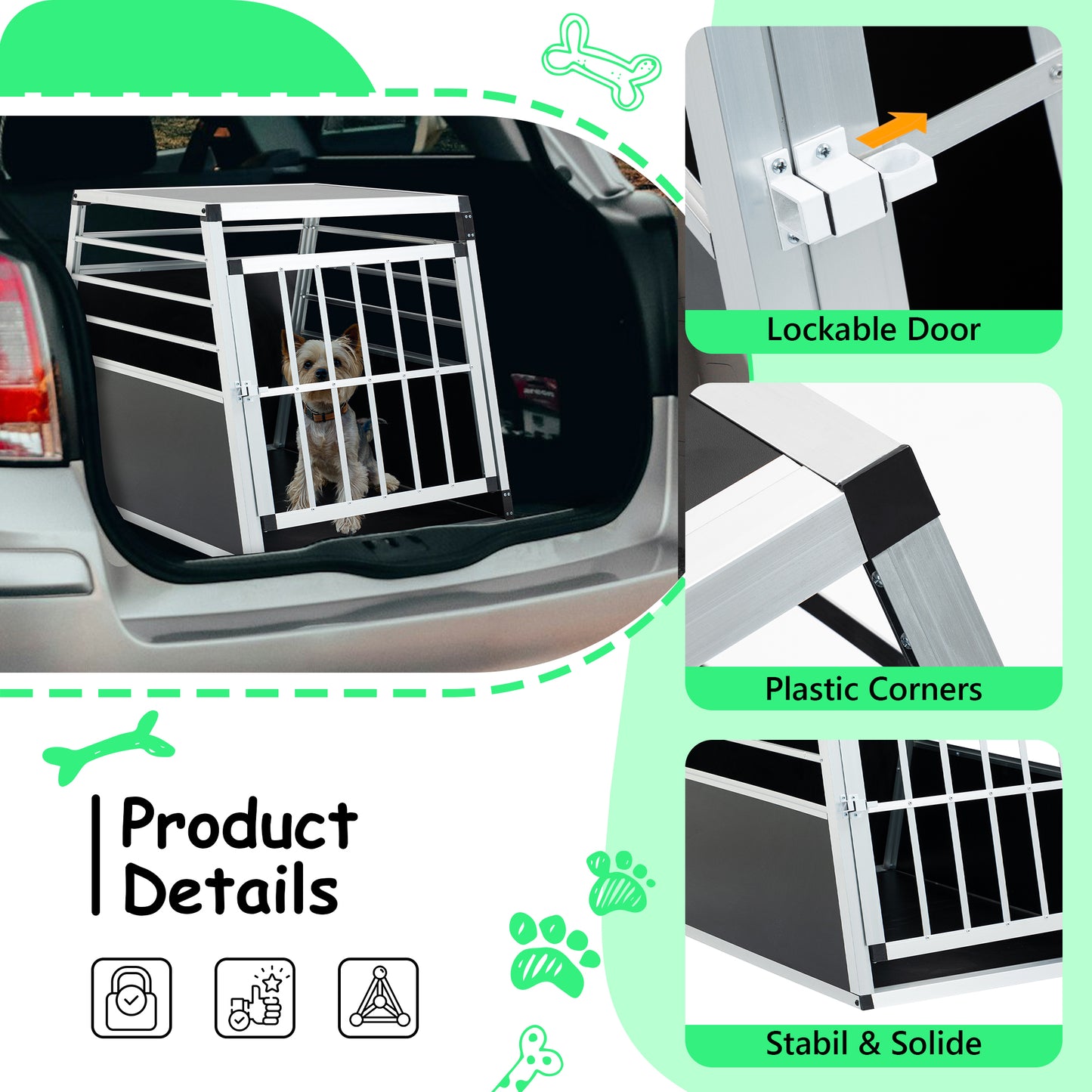 Aluminum Transport Box 35 X25 X 27 In, Aluminum Car Transport Box Travel Transport Box For Dogs And Cats, Black And Silver