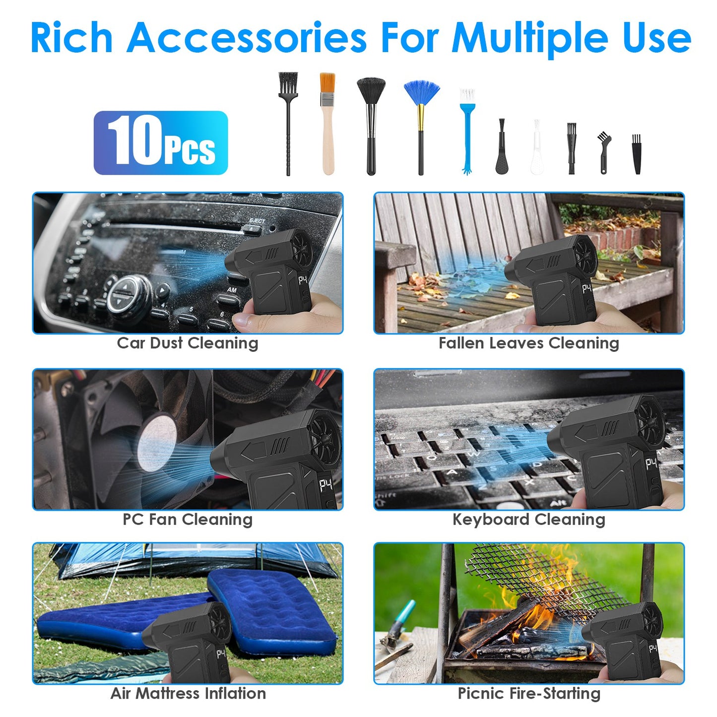 1Pc Compressed Air Duster With LED Light Vacuum Cleaner Max 160000RPM Speed For PC Keyboard Cleaning High Speed Rechargeable Cordless Air Blower With 4 Speeds For Home Car Outdoor
