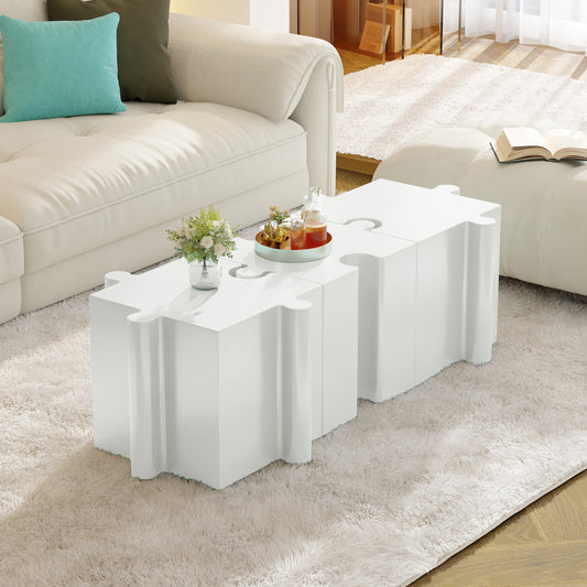 Puzzle Art Side Table, Modular Concave Edge MGO Table - Buy Singles Or Combine For Custom Layouts, Indoor & Outdoor,White Color