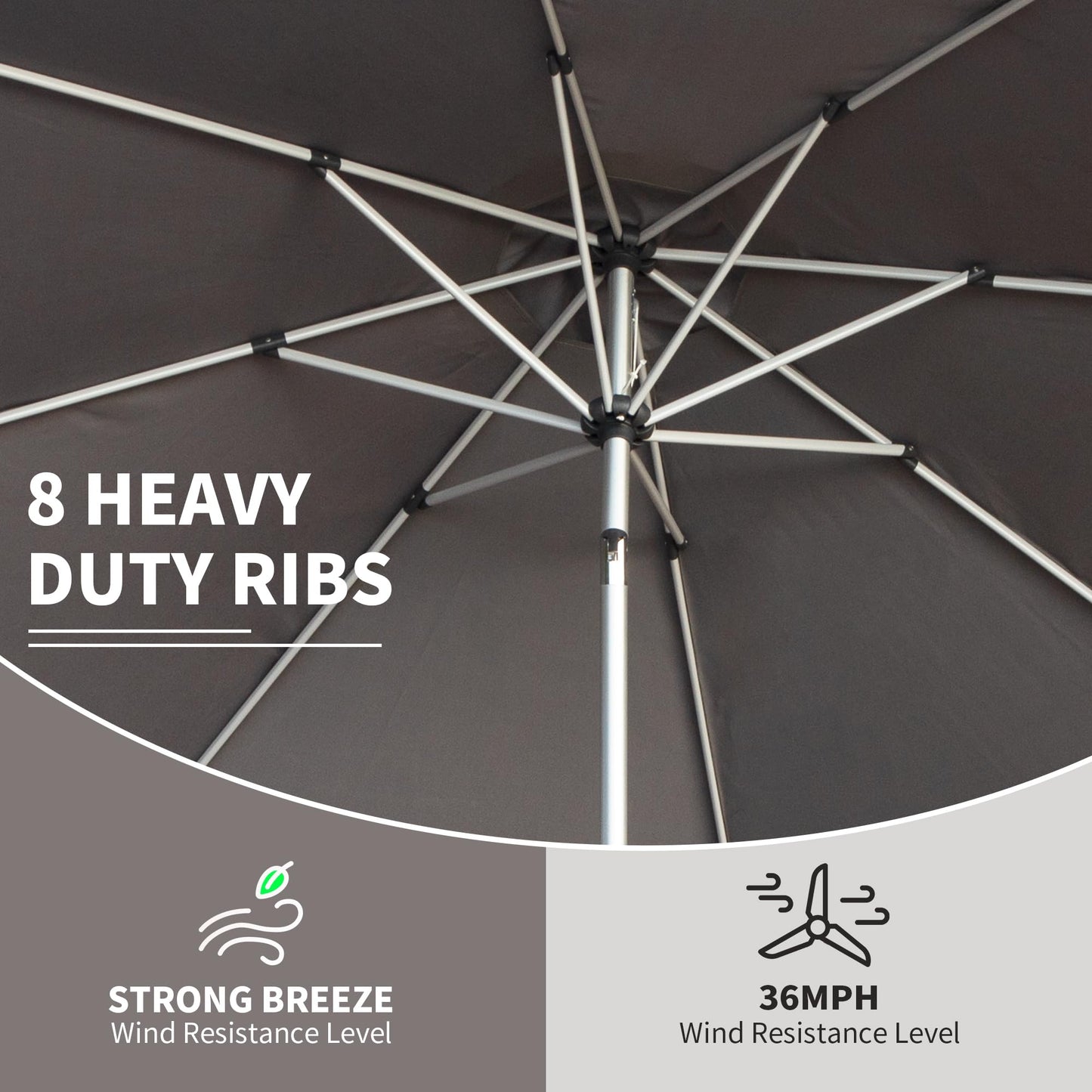 10FT Patio Umbrella, Outdoor Table Umbrella With Push Button Tilt And Crank, UV Protection Waterproof Market Sun Umbrella With 8 Sturdy Ribs For Garden, Deck, Backyard, Pool Gray - Base Not Included