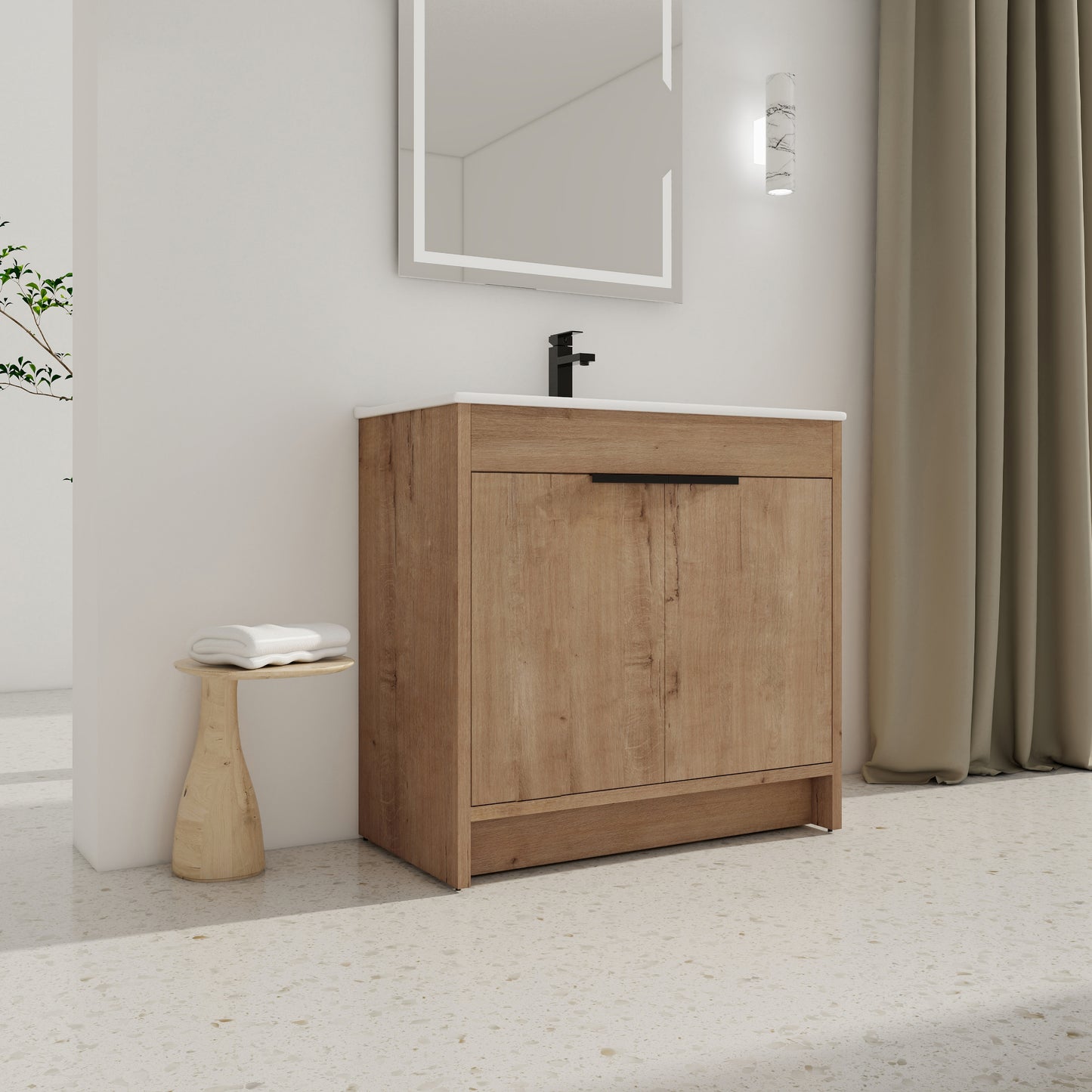 36 Freestanding Bathroom Vanity With White Ceramic Sink & 2 Soft-Close Cabinet Doors KD-PACKING ,BVB02436IMO-F-BL9090B