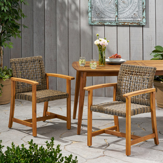 HAMPTON WOOD AND WICKER DINING CHAIR SET OF 2