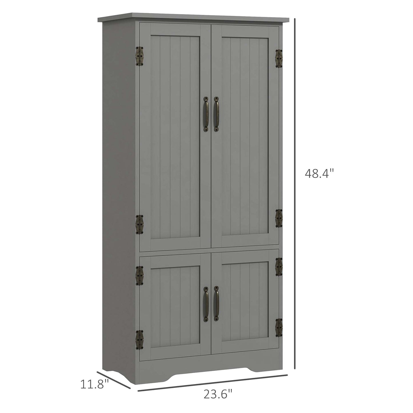 Accent Floor Storage Cabinet Kitchen Pantry With Adjustable Shelves And 2 Lower Doors, Gray