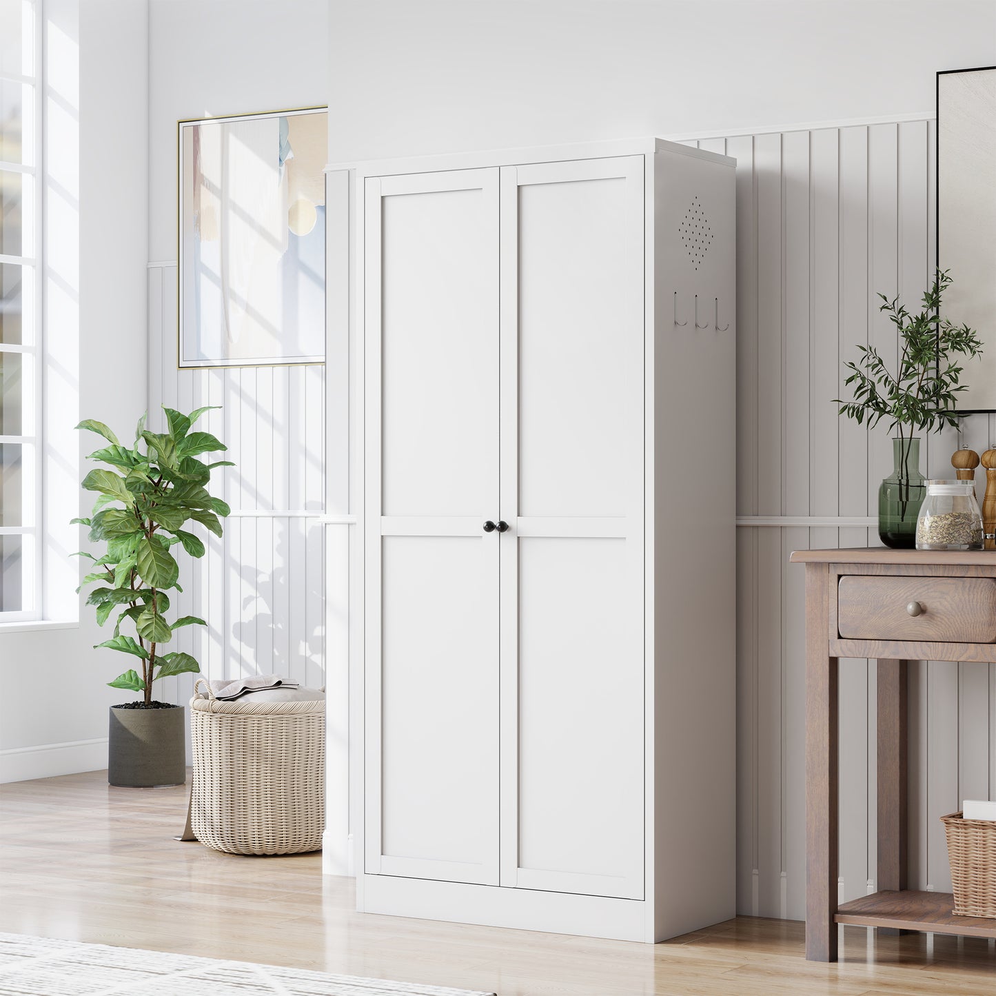 61 White Metal Kitchen Pantry Cabinet Adjustable Storage With 4 Shelves 110lb Capacity , Heavy Duty Freestanding Pantry Organizer For Kitchen, Pantry, Living Room