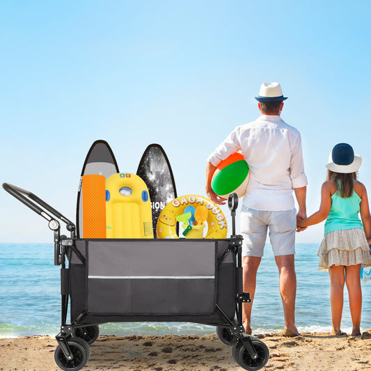 Multi- Functional Push- Pull Folding Wagon Cart With Rotating Handle & 360 All- Terrain Wheels Heavy- Duty Adjustable Design Large Capacity For Transport Groceries And Outdoor Use Black Gray