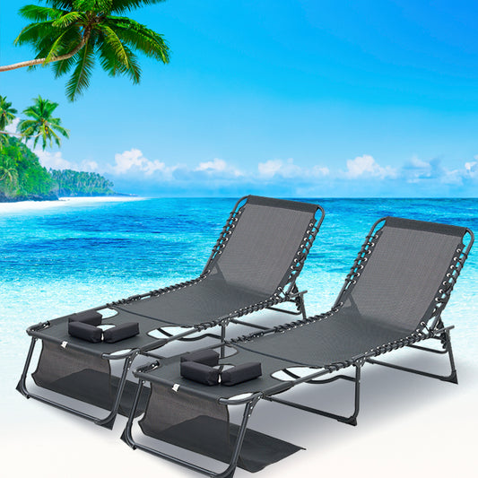 Face Down Chaise Lounge Chair 5-Position Adjustable Sunbathing, Foldable Tanning Chair With Face& Arm Holes, Outdoor Recliner Chair For Pool, Beach, Patio, Lawn Black, 2 Pcs
