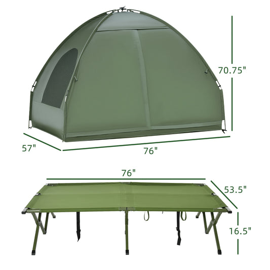 2-Person Tent Cot, 4-in-1 Elevated Camping Bed Combo With Air Mattress, Bed Cover, Foot Pump, Folding Off Ground Double Tent For Camping, Hiking, Backpacking