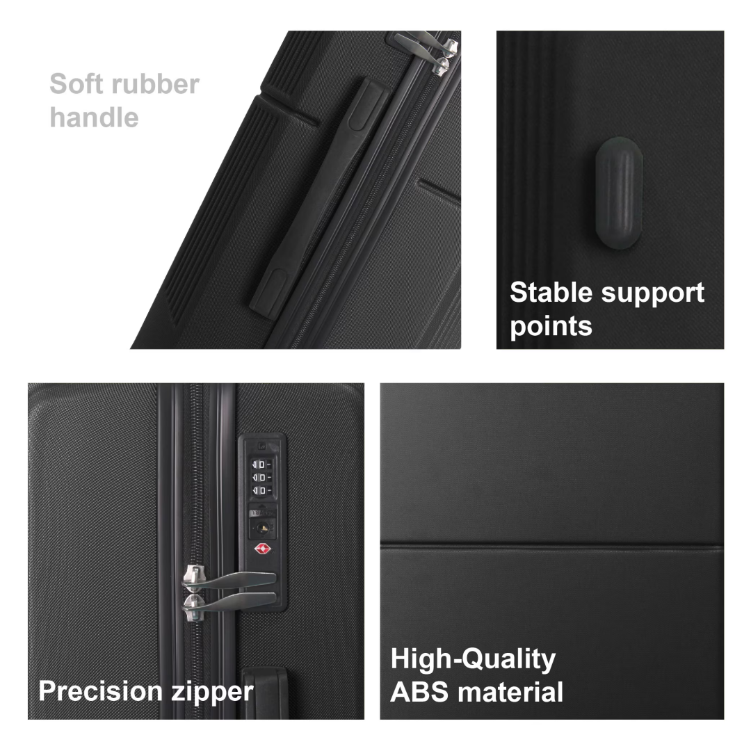 BLACK 3-Piece Premium ABS Luggage Set-20, 24, And 28 Suitcases With Multi-Position Handle, Silent Spinner Wheels, And TSA Approved Lock Durable, Stylish, And Spacious Travel Gear