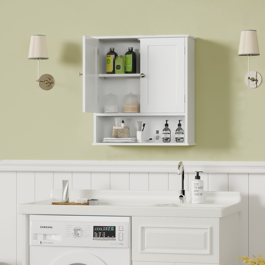 Bathroom Wall Cabinet With Door, Over Toilet Storage Cabinet With And Adjustable Shelves, 3-Tier Medicine Cabinet Wall Mounted, For Bathroom, Kitchen, Entryway, Laundry Room, White