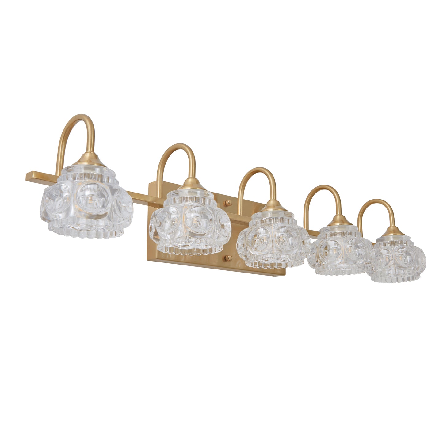 29 Modern Crystal Bathroom Vanity Light, 5-Light Golden Wall Sconce With Clear Glass Shade, Elegant Wall Mount Lighting For Bathroom, Powder Room, Or Vanity Mirror No Bulbs
