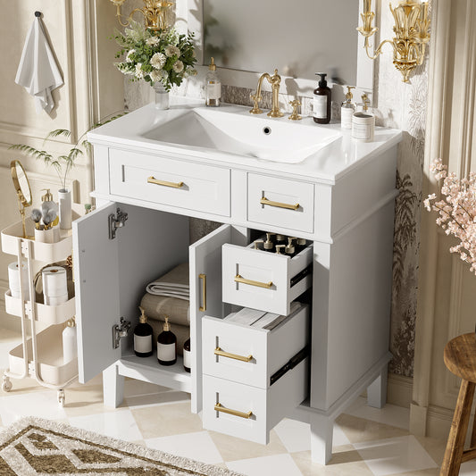 30 Bathroom Vanity With Ceramic Sink, Modern Storage Cabinet With Soft-Close Doors, Deep Drawer & Standard Drawer, Stylish Bath Vanity For Small Bathrooms Old SKU N729P276610K