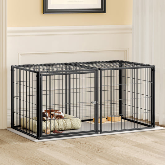 Large Dog Cage 48 Dog Kennel For Medium Dogs Puppy Dog Playpen With Top, Pet Cage, Indoor, Black.48 L X 26.3 W X 23.8 H.