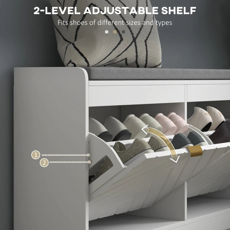 Narrow Storage Bench, Upholstered Entry Way Bench, Shoe Rack Bench With 2 Flip Drawers, 2 Vents For 8 Pairs Of Shoes