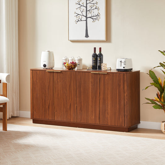 63 Vertical Stripe Buffet Cabinet Sideboard With Stoarge, Curved Wave Design, TV Stand, For Bedroom, Living Room, Hallway, Walnut,63 W X 15.75 D X 31.5 H.