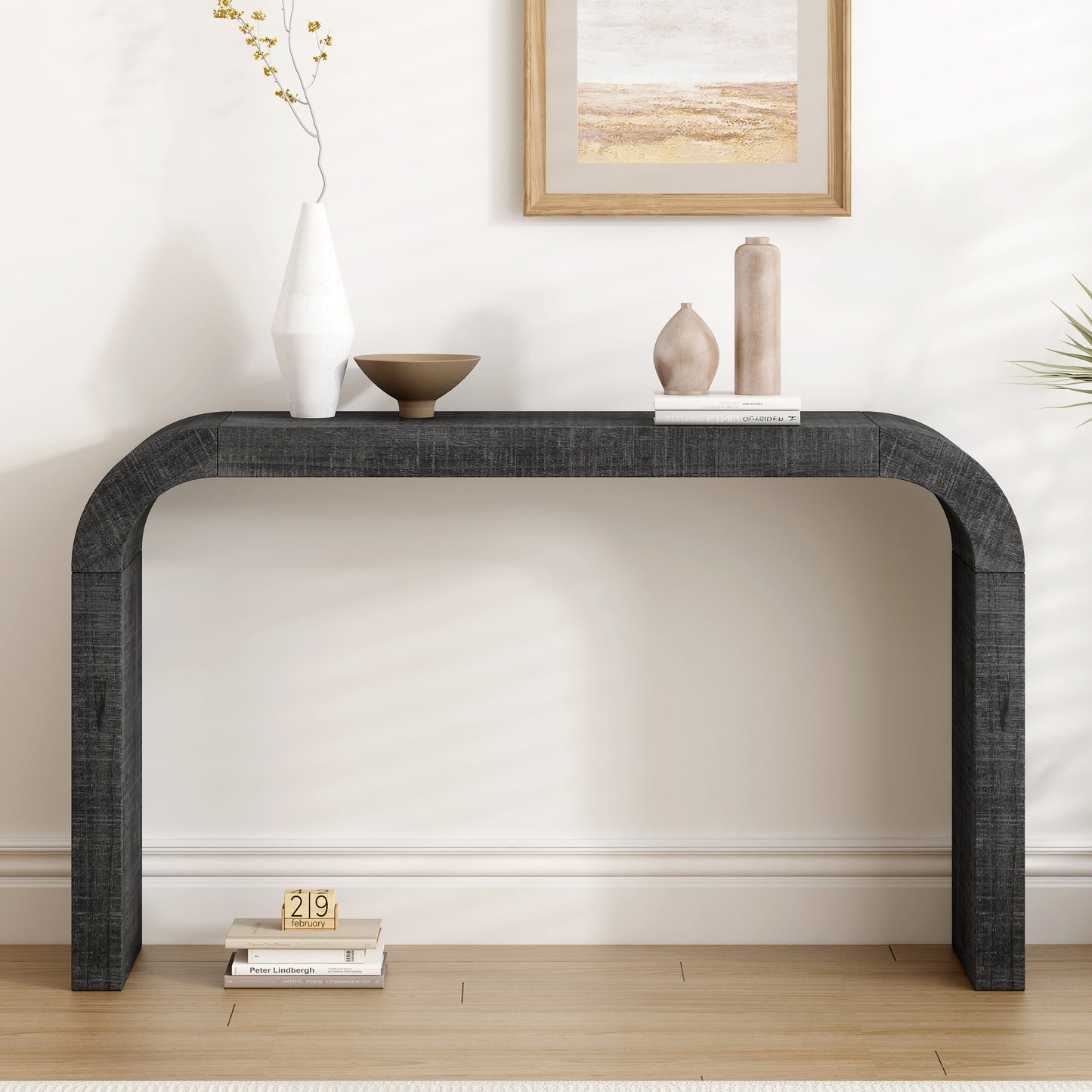 52 Wood Console Table With Curved Edge, Natural Texture, Perfect For Entryways And Living Rooms