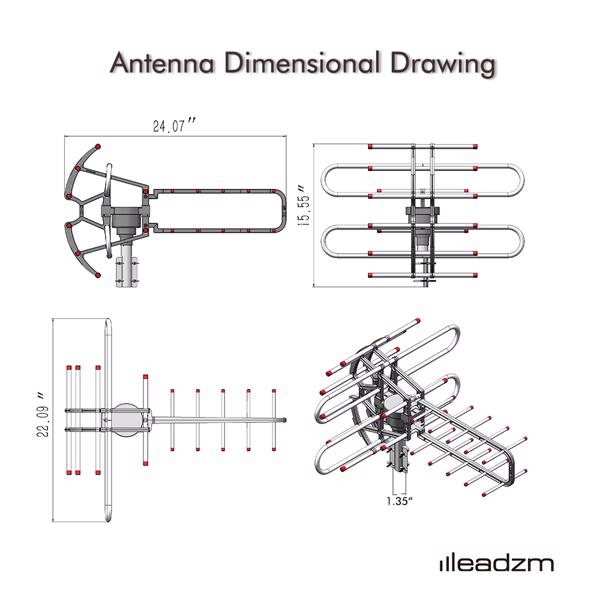 TA-851B 360 Degree Steering TV Antenna 45-860MHz 22-38dB HD Pixel 4K Radiation Range 150 Miles Cable 12 Support 1 TV Outdoor