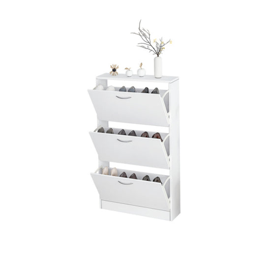 Shoe Cabinet For Entryway, White Narrow Shoe Storage Cabinet Flip Down Shoe Rack Wood 3 Tier Shoe Organizer For Home And Apartment