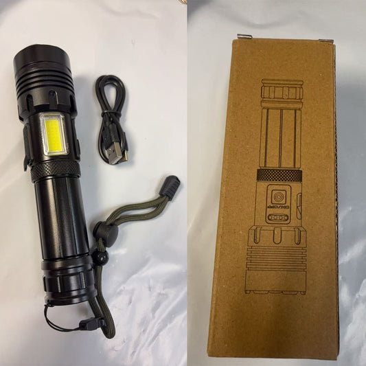 LED Rechargeable Torch 10,000 Lumens, Very Bright Flashlight, Flashlight, USB, 4 Light Modes, Zoomable, IPX4 Waterproof For Camping