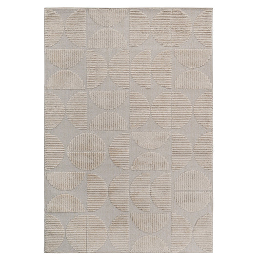 Step Collection High-Low Beige Indoor Area Rug, 5'3''x7'6'', Modern, Contemporary, Geometric, Bohemian, Bedroom, Kitchen, Living Room, Non Shedding Carpet