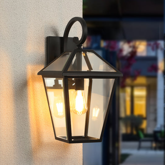 10 2pcs Outdoor Wall Lanterns, Black Finish Weatherproof Wall Sconce With Clear Glass Panels, Vintage Exterior Light Fixtures For Porch, Patio, Garage, And Entryway Bulb Not Included