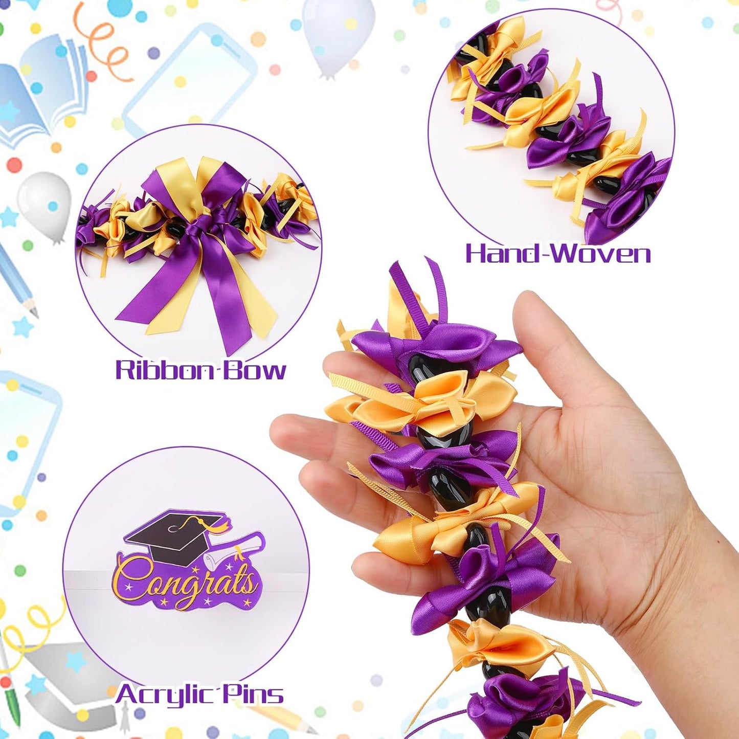 Graduation Lei Graduation Ribbon Leis Graduation Kukui Nut Leis Purple And Gold Braided Lei Honor Cord Class Of College Gift Congrats Grad Party Supplies Clearance