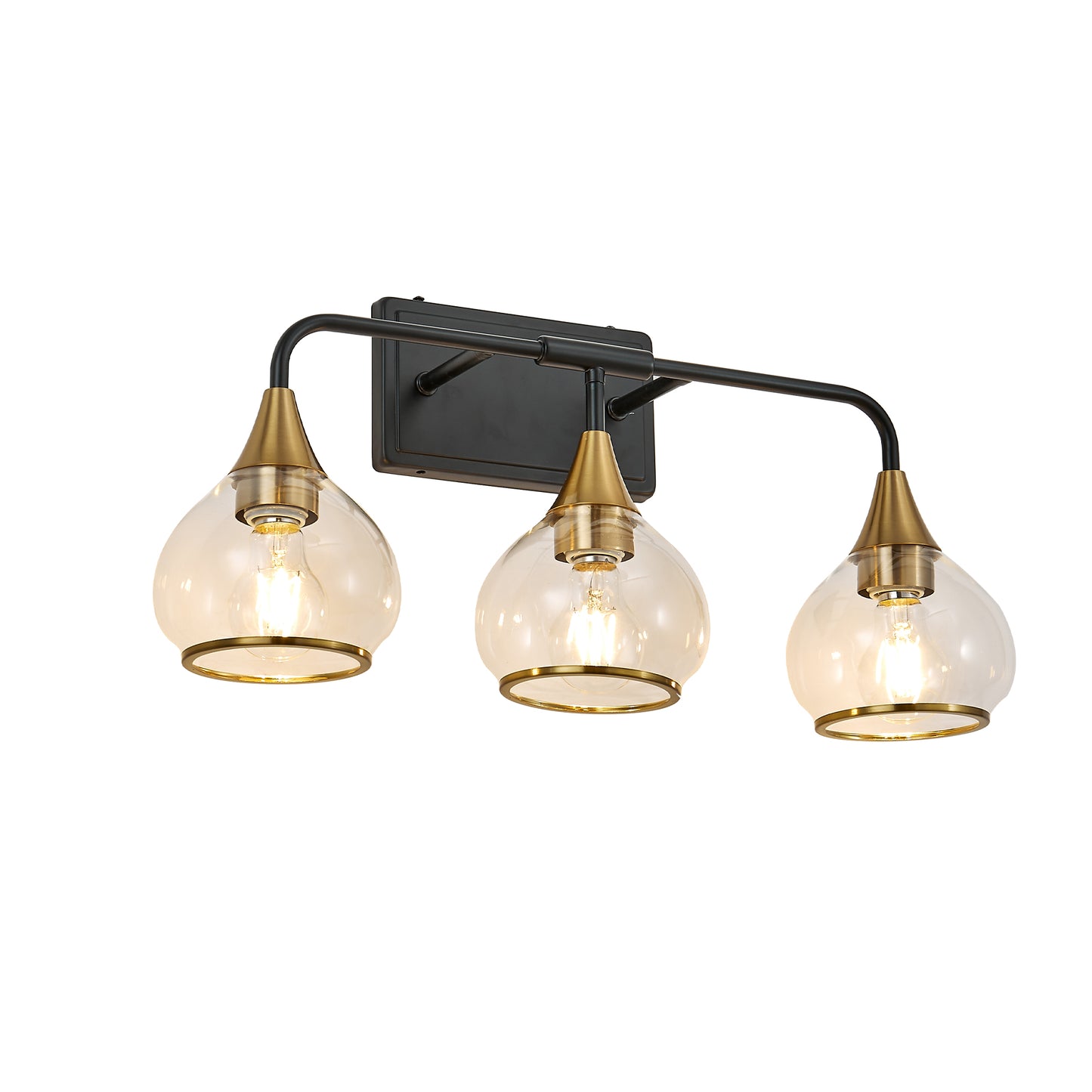 23in Modern 3-Light Vanity Wall Sconce - Black And Gold Bathroom Light Fixture With Clear Glass Shades, Industrial Wall Mounted Lamp For Mirror, Vanity, And Living Spaces Bulb Not Included