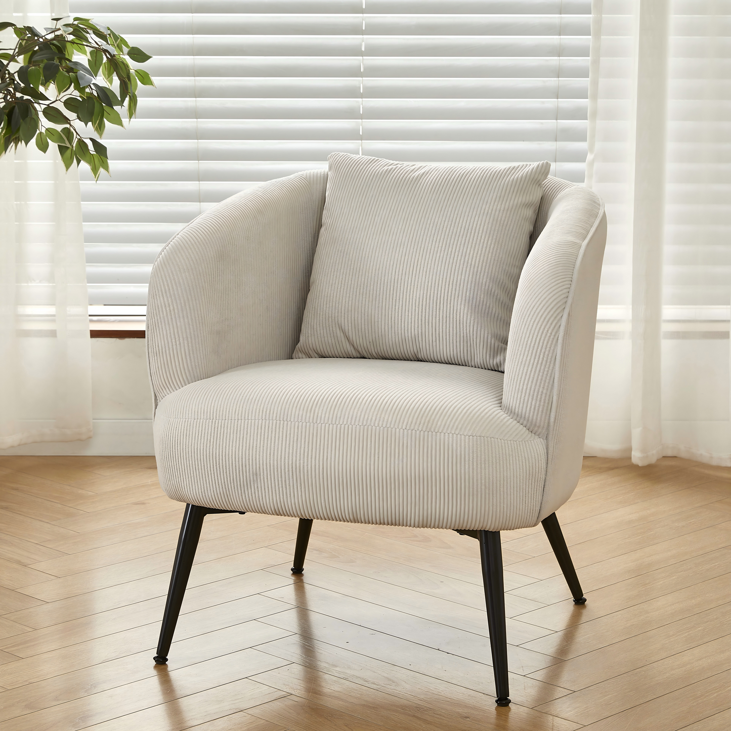Velvet Accent Chair With Pillow, Modern Upholstered Armchair With Metal Legs, Comfy Barrel Chair For Living Room Bedroom