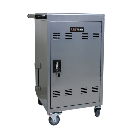 30 2Bay Mobile School Charging Cart Station For Chromebook, Tablet And Laptop Computer With Power Strip Included, Assembly Required-SILVER