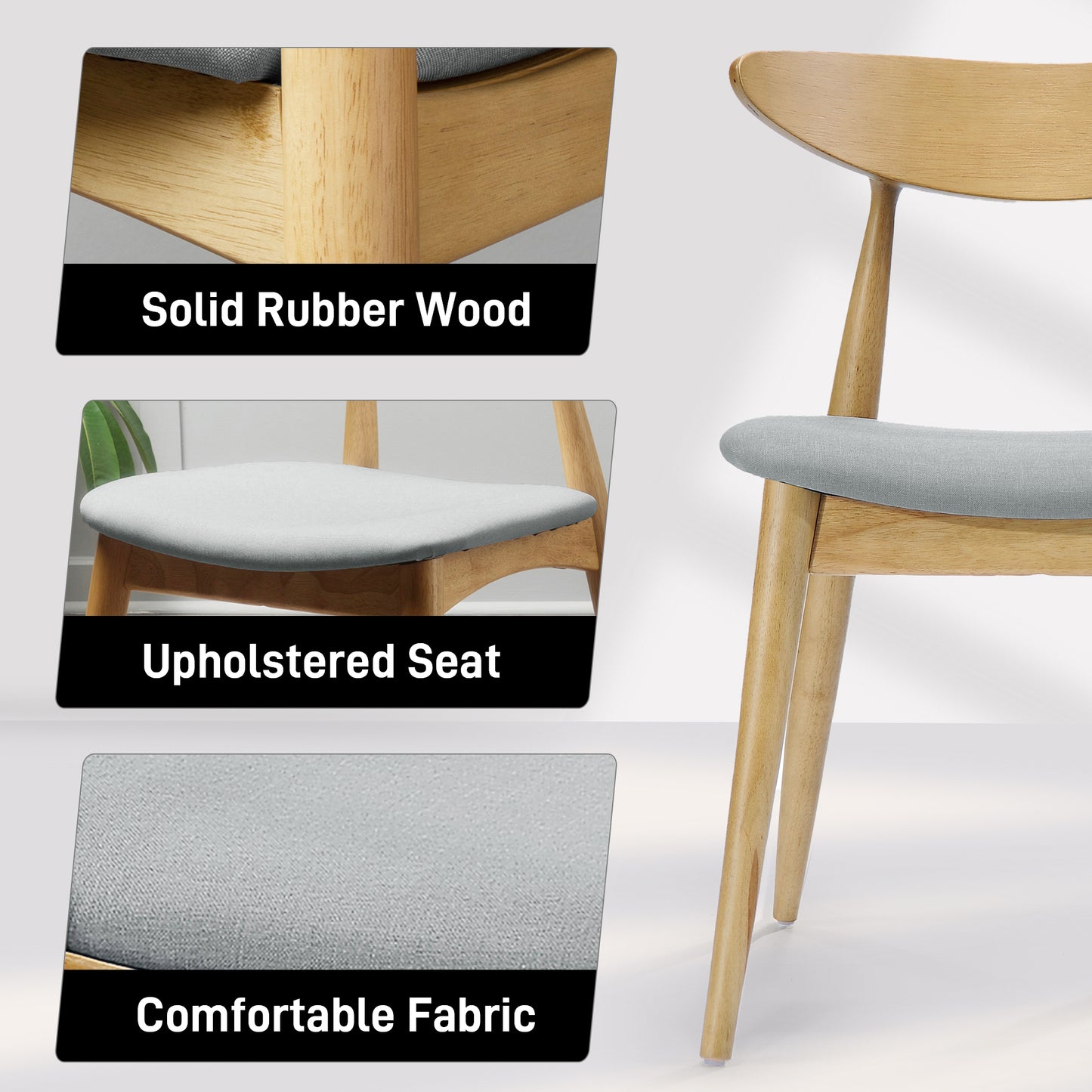 Set Of 2 Retro Rubberwood Chairs With Ergonomic Back & Plush Cushions, Natural Beige Same Sku 59297.00BEI