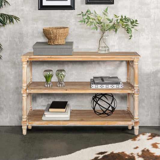 Rustic 3 - Tier Console Table With Gothic - Inspired Details, 47.24 Long Wooden Entryway Table For Living Room And Hallway