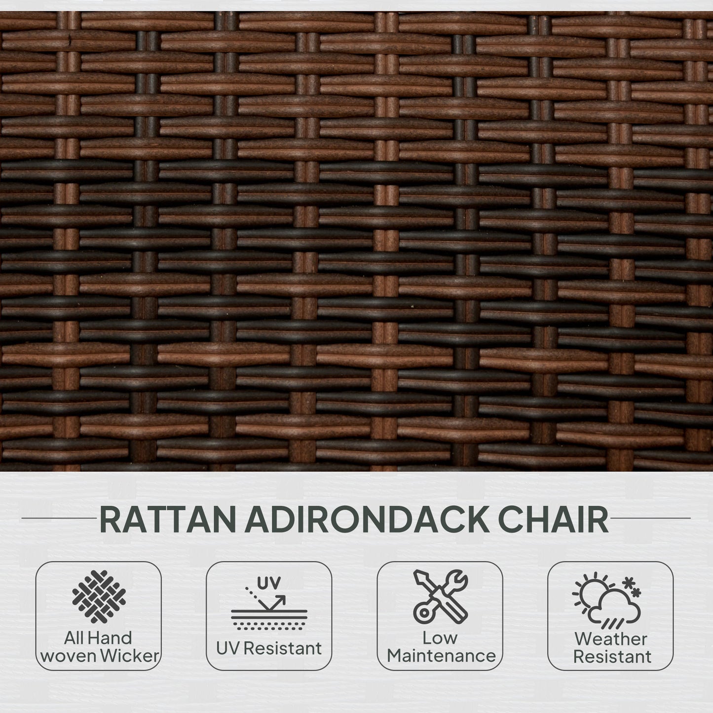Patio Adirondack Chair With Rattan Wicker, Soft Cushions, Tall Curved Backrest For Deck Or Garden, Cream White