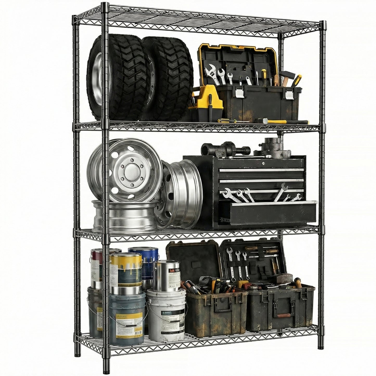 1400 LBS Garage Black Shelving Wide Storage Shelves 4 Tier Adjustable Heavy Duty Metal Wire Rack Standing Shelf Unit For Kitchen Office College Dorm Garage Warehouse 15.8 X 45.8 X 59.4