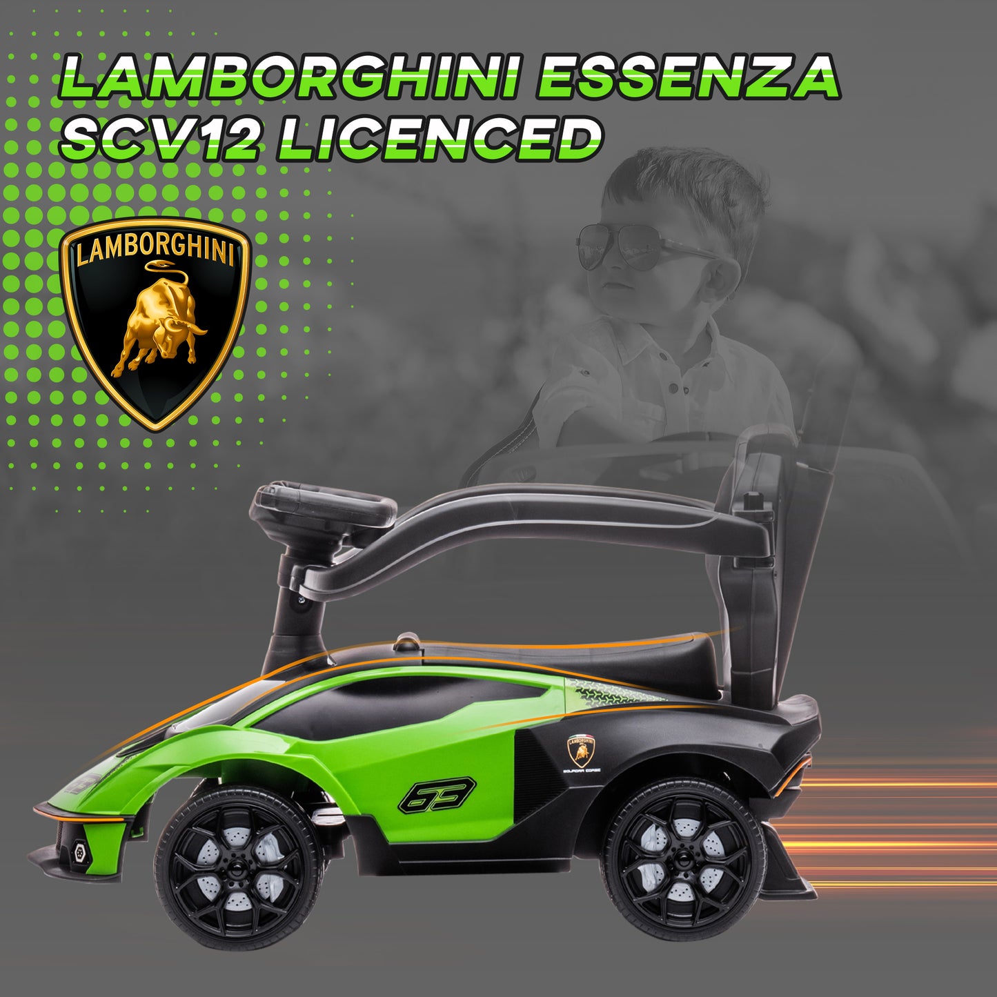 Toddler Push Car, Lamborghini Stroller Walking Car Age For 1-3, Green