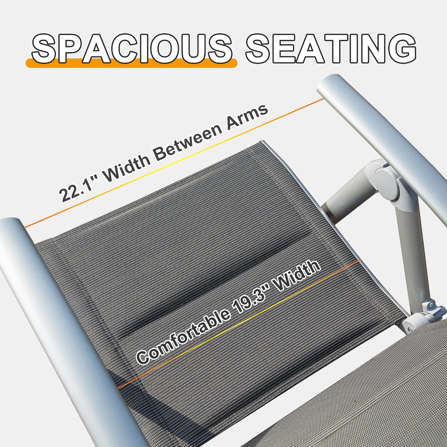 Patio Folding Chairs Set Of 2, Aluminium Frame Outdoor Reclining Patio Chairs For Garden Camping Poolside Beach Deck, Adjustable High Back Lawn Chairs With Soft Cotton-Padded Seat, Dark Gray
