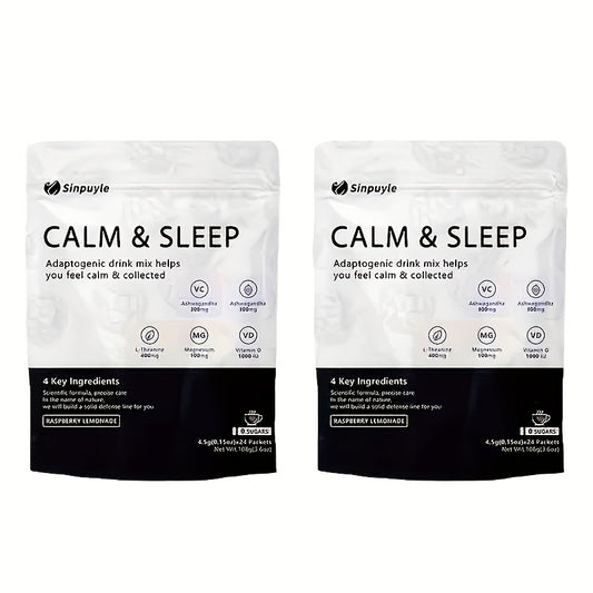 Calm & Sleep Adaptogenic Drink Mix - Raspberry Lemonade, 0 Sugars - L-Theanine, Ashwagandha & Magnesium For Relaxation & Rest, 24 Packets
