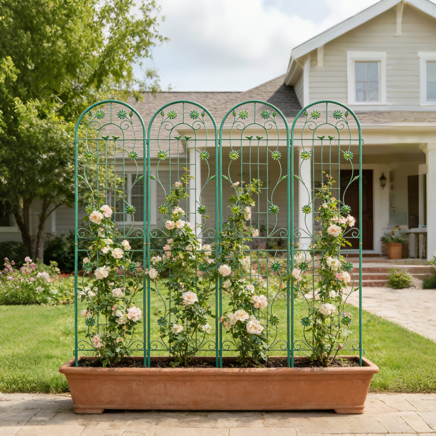4 Pack Metal Garden Trellis 86.7 X 19.7 Rustproof Trellis For Climbing Plants Outdoor Flower Support Green