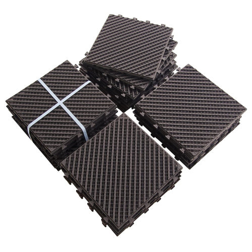 Patio Interlocking Deck Tiles, 12 X12 Square Composite Decking Tiles, Striped Plastic Outdoor Flooring Tile All Weather For Balcony Porch Backyard, Dark Brown, Pack Of 36
