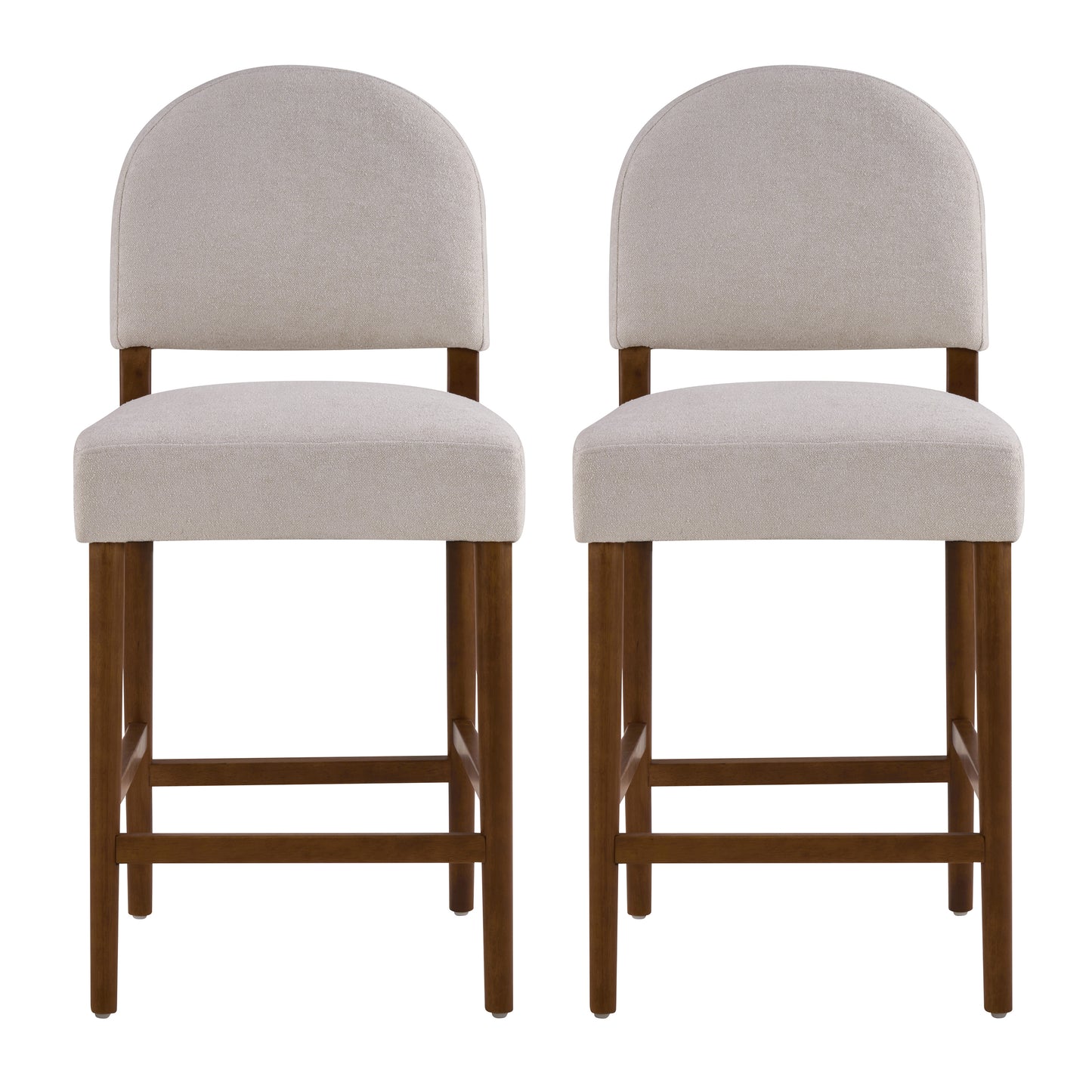 26 Seat Height Light Gray Fabric & Walnut Rubberwood Bar Stool, Adjustable Floor Leveler, Spacious Seat For Kitchen Island Light Gray,set Of 2
