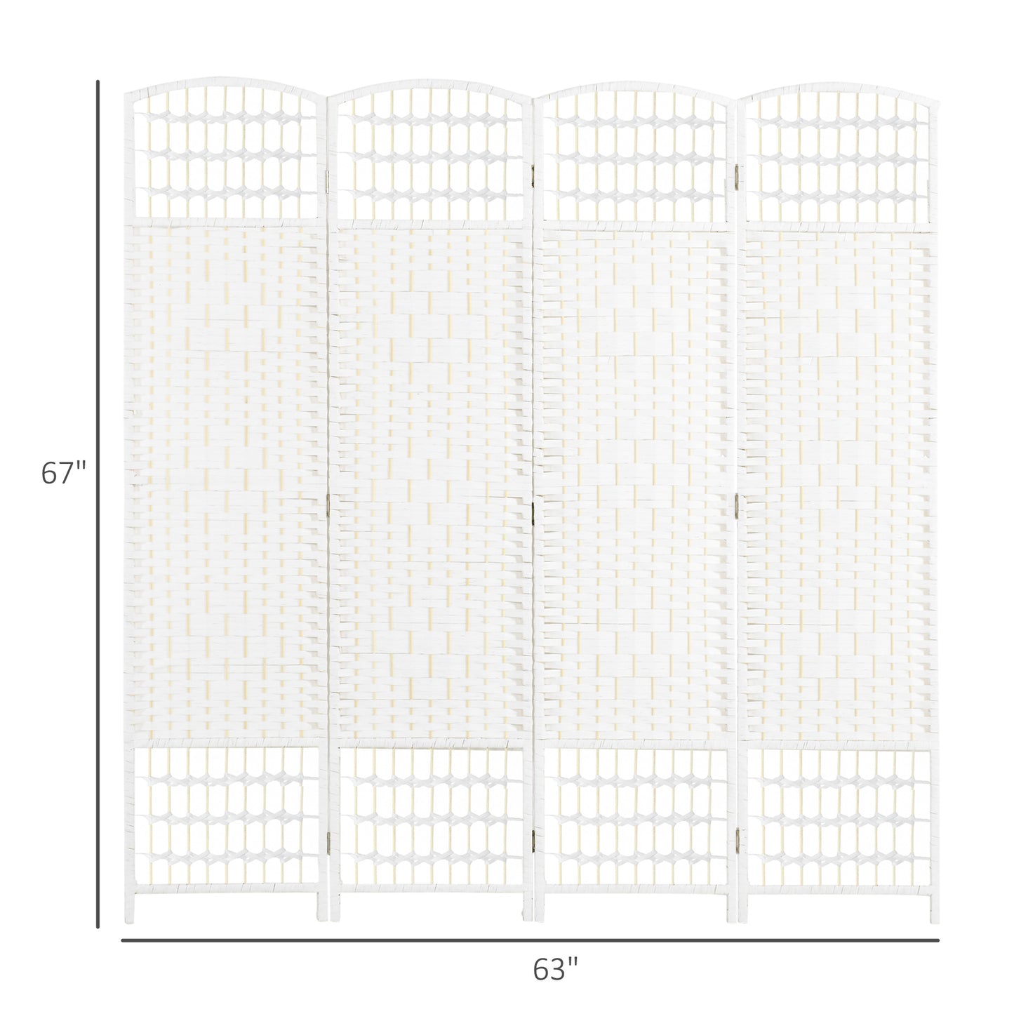 4 Panel Folding Room Divider Portable Privacy Screen Wave Fiber Room Partition For Home Office White