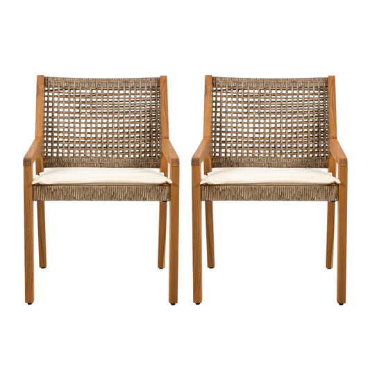 OUTDOOR DINING CHAIR SET-Acacia Wood And Wicker With Cream Cushion Patio Furniture-Teak Finish & Wicke Brown ,Suitable For Large Gatherings-set Of 4 N770P272397G 2-box