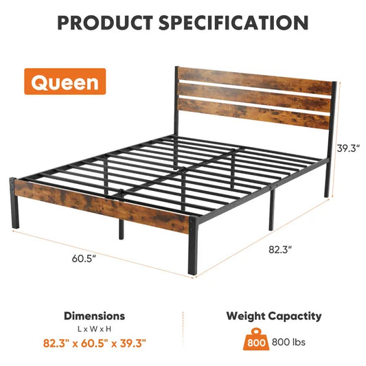 Metal Platform Bed Frame - Mattress Foundation With Headboard And And Footboard, No Box Spring Needed With 800LBS Sturdy Wooden Slats Support