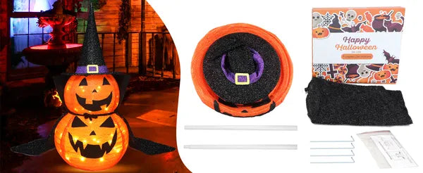 3FT Halloween Collapsible Pumpkin Decoration, 50 LED Pop-Up Pumpkin Lamp With Star Cap, Plug In Halloween Jack-O-Lantern With Metal Stand For Indoor Outdoor Garden Patio Party Decor