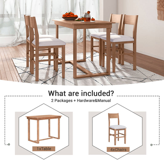 TOPMAX Farmhouse Counter Height 5-Piece Dining Table Set With 1 Rectangular Dining Table And 4 Dining Chairs For Small Places,Brown Old