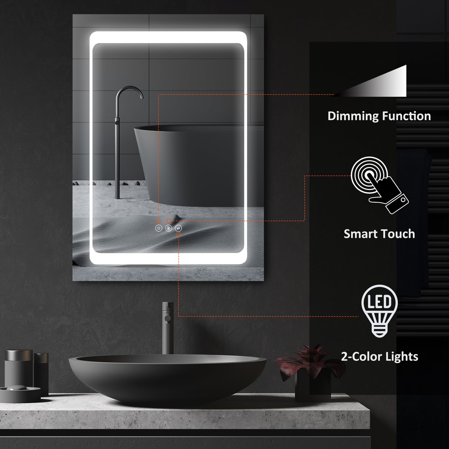 LED Lighted Medicine Cabinet With Mirror, Wall-Mounted Plug-In Bathroom Organizer With 3 Storage Shelves