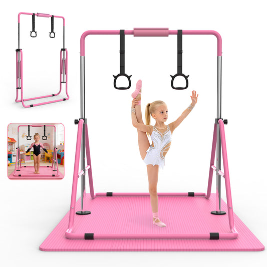 Gymnastics Bar For Kids, Gymnastics Horizontal Bar With Adjustable Height Foldable Training Bar With Mat For Home Practice