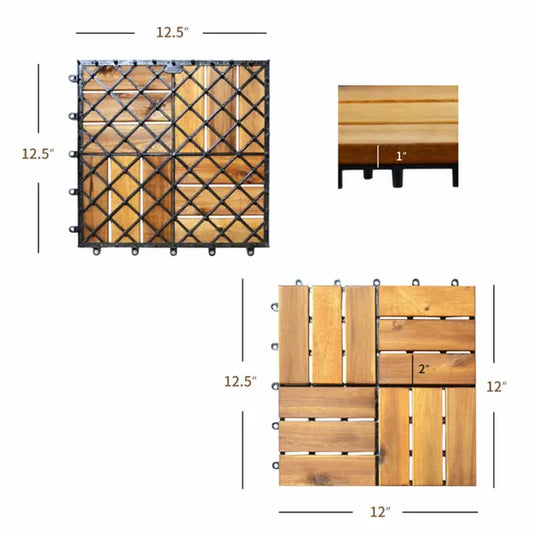 27 Pieces 12 X 12 Inch Outdoor Floor Tiles, Acacia Wood Interlocking Patio Deck Tile