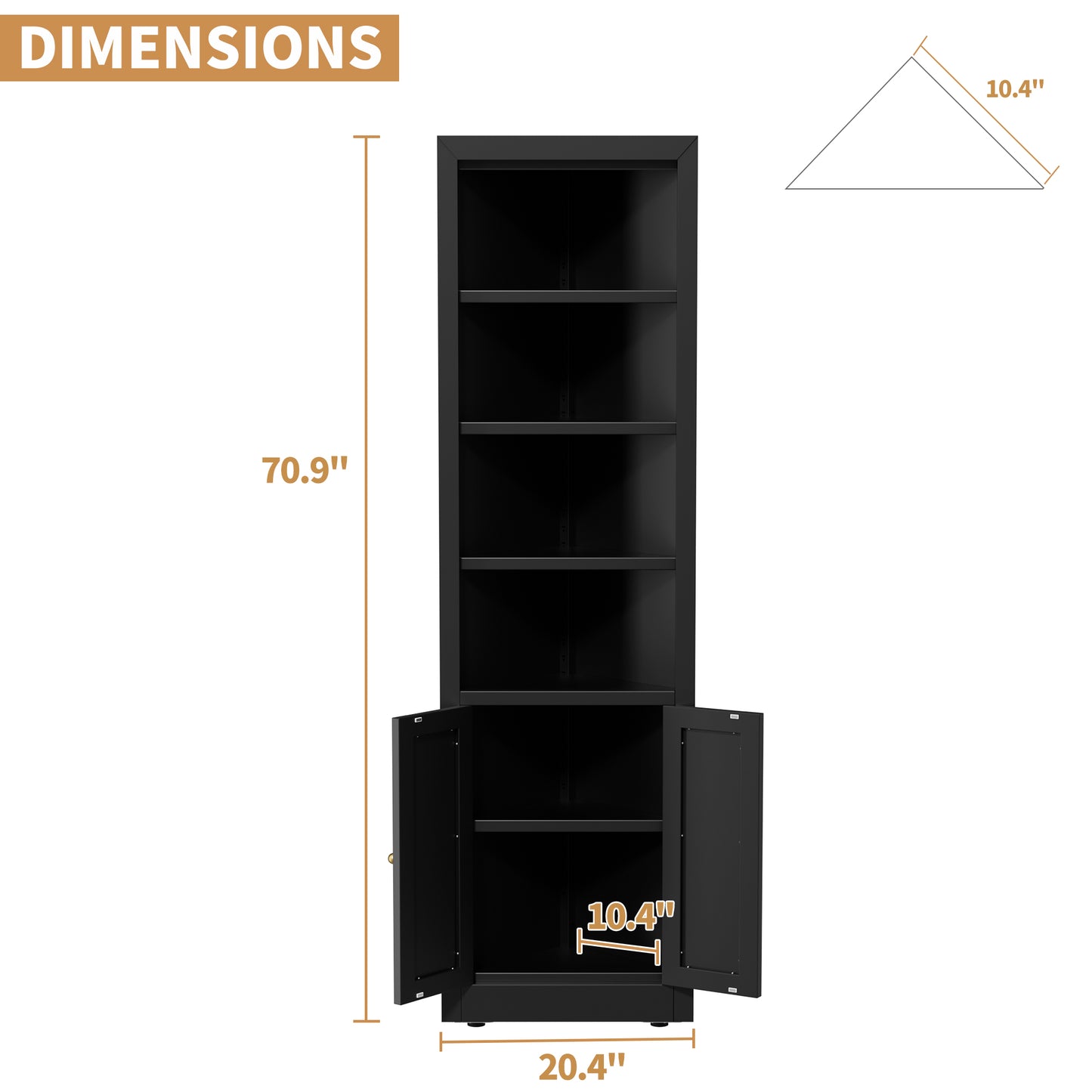 71 Tall Corner Storage Cabinet With 2 Doors, 5-Tier Metal Cabinet With Adjustable Shelves, Freestanding Kitchen Storage For Pantry, Living Room, Bathroom, Laundry Room, Space Saving Furniture, Black